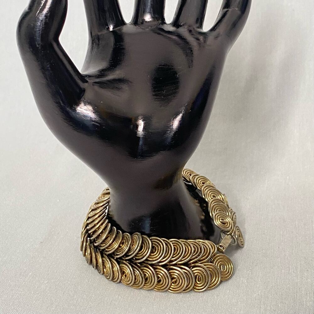 💎Brutalist Bracelet Bronze Geometric Entwined Wire Circles Fold Over Clasp